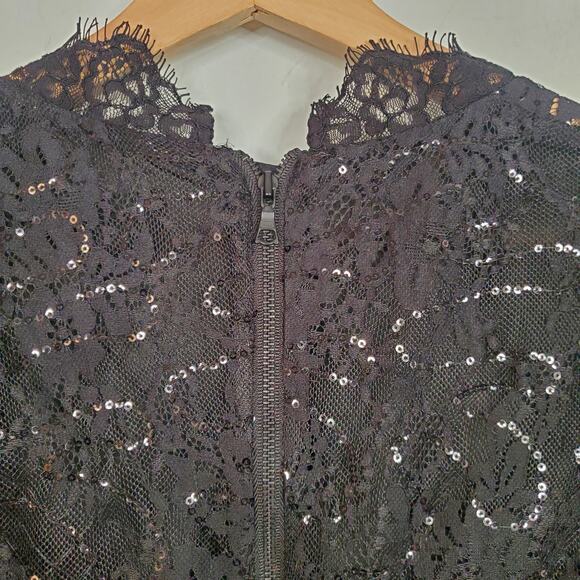 Bardot Aurora Sequin Lace Mini Dress Black Long Sleeve Party Dress Size 8 Large - Picture 7 of 11